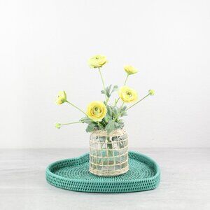 NEW Tight Woven Love Luxury Heart Shape Rattan Tray-Turquoise